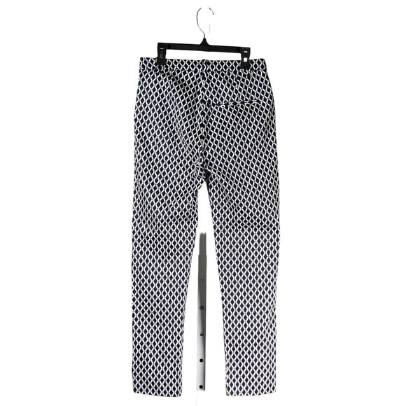 H&M Women's Pants Navy Blue White Geometric Stretch Skinny Pockets Trousers 4 - Picture 2 of 8